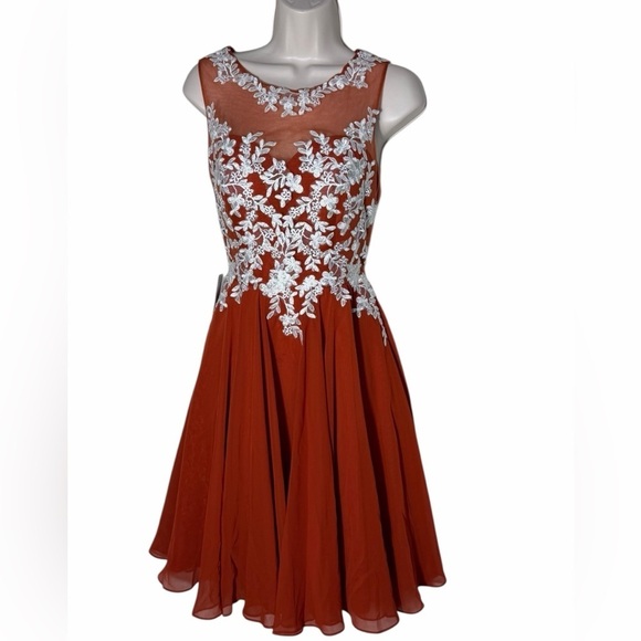 Azazie Dresses & Skirts - Azazie Charlotte Dress burnt orange a-line lace princess dress with lining NEW